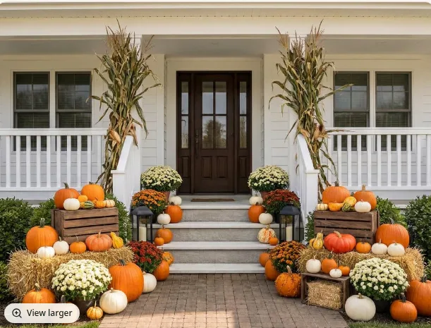 Finished installed fall porch at dusk
