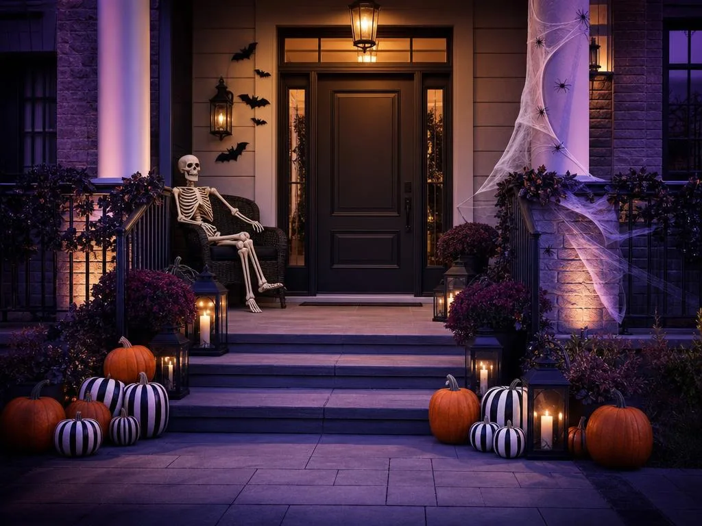 Porch decorated for Halloween