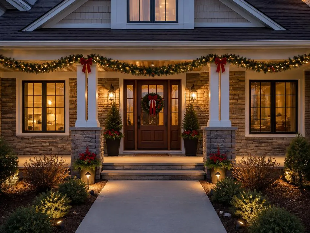 Porch decorated for the holidays