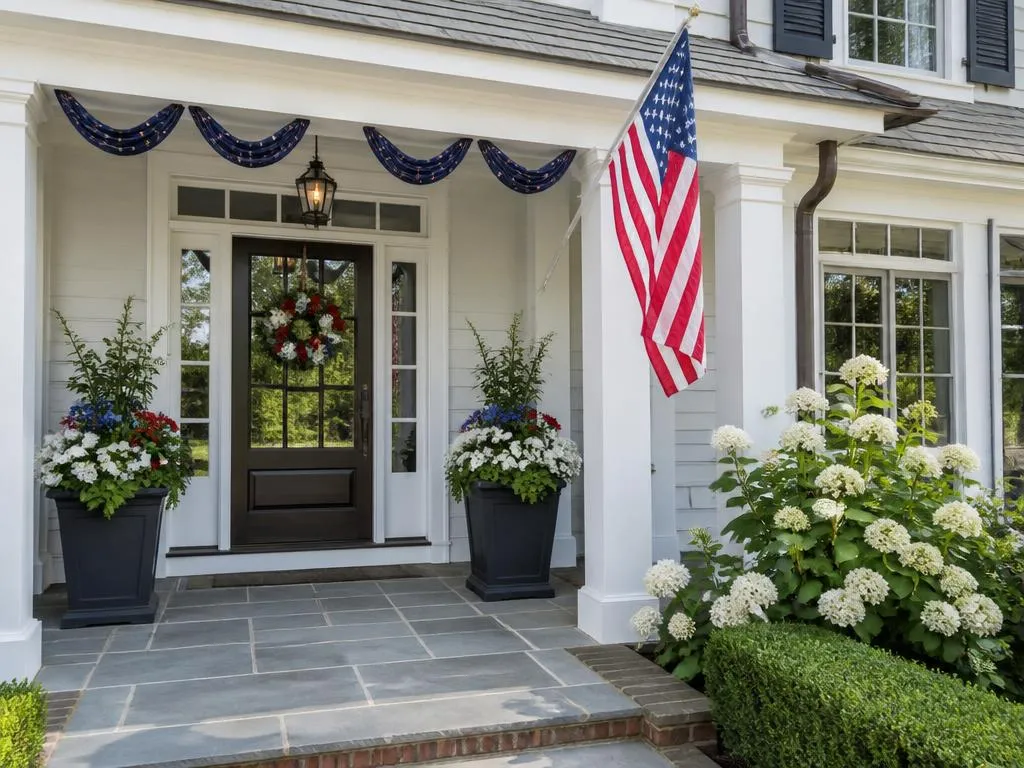 Porch styled for patriotic holidays