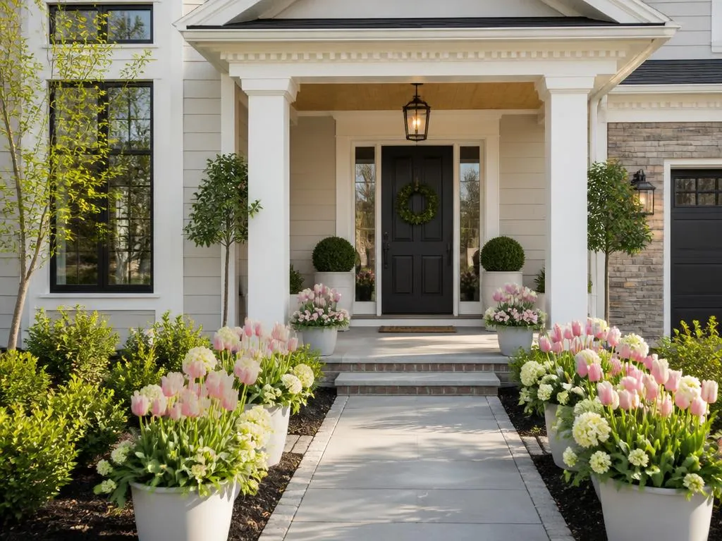 Porch decorated for spring