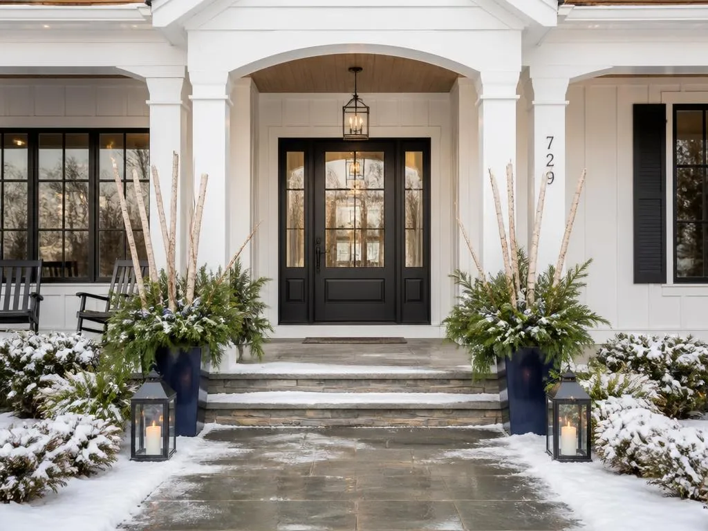 Porch decorated for winter